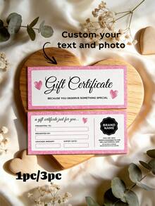 1/3pcs Valentines Heart Business Editable Gift Certificate Gift,Customize Photo And Text,Gift Certificate Template: Beauty Salon, Lash, Nail & Spa Editable Voucher Card, Pink Canva Design - A - View 1