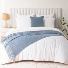 Bluish Grey Throw Blanket For Couch, Textured Knit Throw, Boho Blankets And Throws For Sofa Bed Living Room Decor, Outdoor Throw Blanket, 50"X60" - Bluish Grey - 查看 10