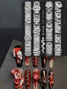 1pc Cyberpunk Skull, Cross, Snake, Rose Flower 3D Nail Art Mold, Transparent Silicone Nail Mold - Clear - View 6