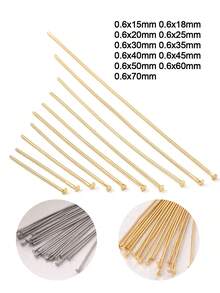 50/100个304不锈钢饰品制作平头针，适用于DIY饰品制作，金色和钢色直针，金属头针，适用于工艺耳环、手链、项链、吊坠等饰品制作。 - Flat Head Pins - 查看 2