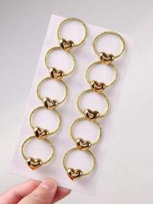 10pcs/Pack Mini Heart Shaped Metallic Elastic Hair Ties For Teen Girls, Cute Princess Style, Versatile, Gentle On Hair, Suitable For Daily Use - 彩色 - 查看 2