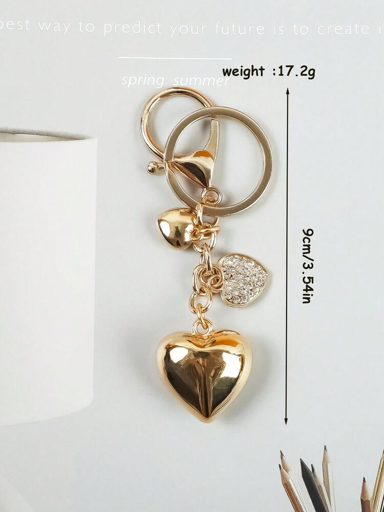1 móc khóa hình trái tim đính đá, mặt dây chuyền hình trái tim nhỏ xinh, phụ kiện túi xách, móc chìa khóa, vòng chìa khóa xe hơi, quà tặng cho bạn trai, bạn gái, gia đình, quà tặng ngày Valentine cho mẹ, bố, quà tốt nghiệp và quà cho giáo viên. - Vàng-01 - Xem 3