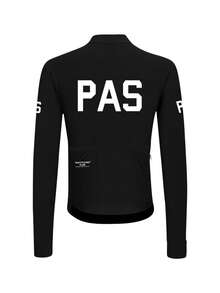 PAS CYCLING 修身款男女通用骑行服，透气速干，立领长袖设计，适合山地车和公路车骑行，防紫外线，3个口袋和1个拉链口袋，PAS字母印花，舒适的公路自行车骑行服 - 黑色 - 查看 3