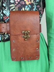 1个维京风格黑色PU皮革腰包，带金属扣 - 中世纪角色扮演节日腰包 - A - 查看 3