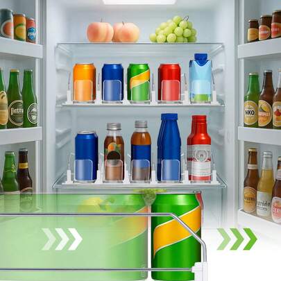 Automatic Can Dispenser For Refrigerator, Self-Pushing Fridge Drink Organizer With Spring Pusher, Adjustable Soda & Beer Can Holder For 12–25 Cans, 3–5 Rows Space-Saving Storage Rack