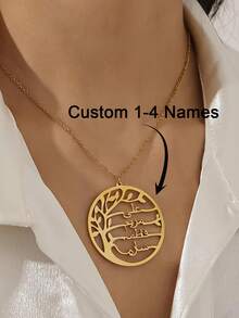 Tree Of Life Custom Name Necklace, 1-4 Names Engraved Pendant, Arabic Name Pendant Necklace,Custom Engraved Family Tree Pendant,Custom Gift For Mom, Grandma & Sister - Multicolor - View 2
