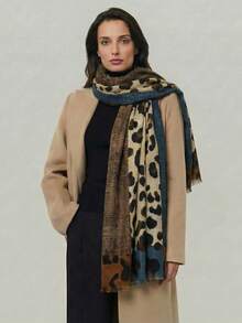 1 st. leopardmönstrad lapptäckssjal för kvinnor, eleganta och trendiga halsdukar, mångsidiga för flera tillfällen - Multifärgad - Visa 3