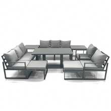 Fimous Garden Sofa Set Aluminium Furniture Rising Dining Tabe Set With 2 Chair 2 Big Footstools 2 Side Table Dark Grey - 鋁製2*3座沙發套裝 - 查看 1