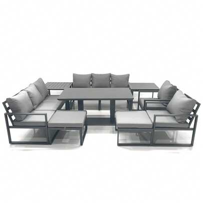  Fimous Garden Sofa Set Aluminium Furniture Rising Dining Tabe Set With 2 Chair 2 Big Footstools 2 Side Table Dark Grey