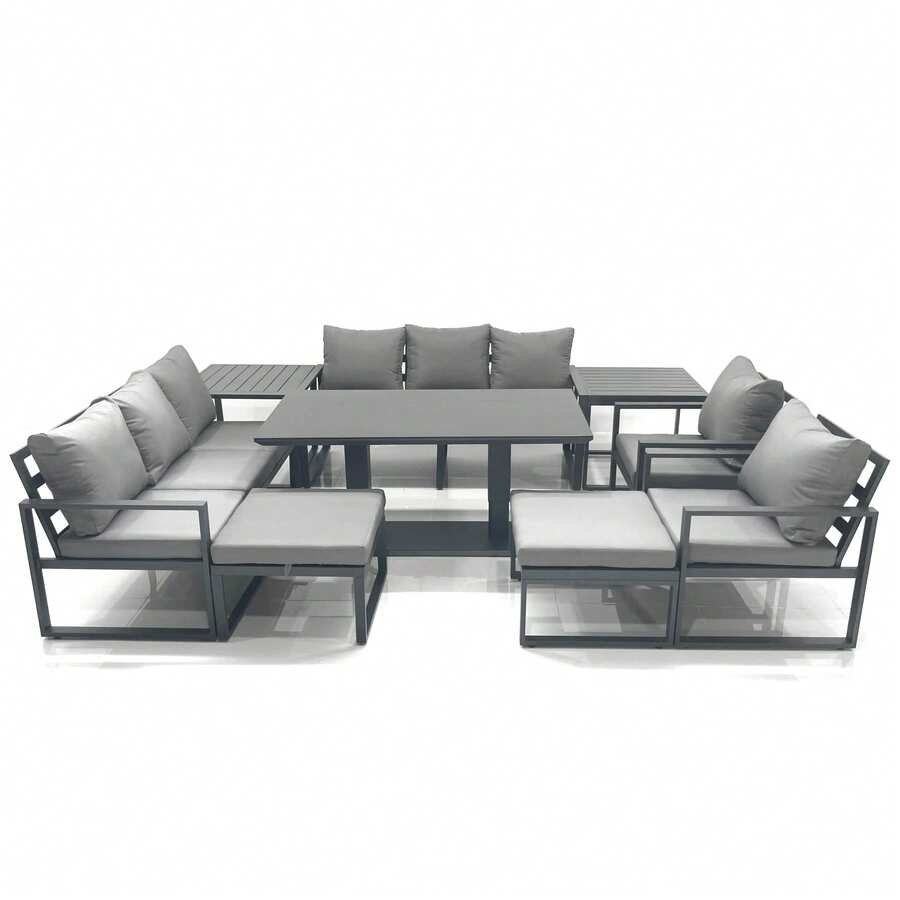 Fimous Garden Sofa Set Aluminium Furniture Rising Dining Tabe Set With 2 Chair 2 Big Footstools 2 Side Table Dark Grey - 2*3-seater Sofa In Aluminium Set - View 1