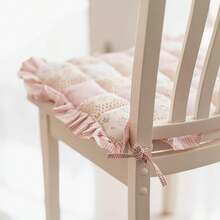 Vctops Lace Patchwork Chair Pad Cushion With Ties, Elegant Ruffle Edge Decorative Cushions Farmhouse Floral Pattern Square Seat Cushion For Kitchen Dining Room Office (Type A,16\X16\) - Typea - 查看 5