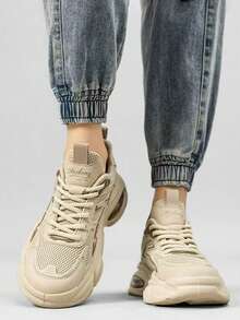 Zapatillas deportivas casuales para hombre con suela gruesa,Zapatillas de tenis con amortiguación de aire y suelas que absorben los impactos,Zapatillas deportivas de caña baja con malla transpirable,Suelas antideslizantes de goma con excelente resistencia al desgaste,Zapatos casuales de moda retro para hombre,Ideal para desplazamientos diarios, actividades al aire libre, reuniones, uso durante todo el año, muy práctico y con un estilo versátil para múltiples ocasiones - Beis - Ver 3