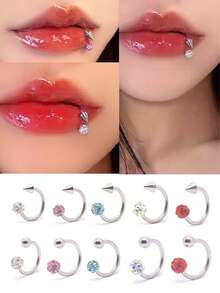 10pcs/Set Unique Sweet & Punk Design Stainless Steel Lip Rings, Versatile For Daily Wear, Festivals & Parties - Multicolor - View 8