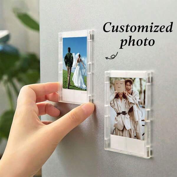 Customize 1/5pcs Magnetic Refrigerator 3-Inch Photo Frame, Customizable Photos, Reusable DIY Mini Magnetic Photo Display Cabinet, Can Be Pieced Together For Styling, Creative Magnetic Suction 3-Inch Photo Card Display Rack Desktop Decoration, Suitable For Home And Office Decoration, Refrigerator Stickers, Mini Photo Frames, And Transparent Photo Frames For Desktop Placement.