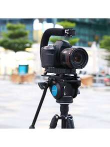 U/C Shape Portable Handheld DV Bracket Stabilizer For SLR Cameras And Home DV Camera, ABS Material, No Battery Required, Ideal For Video Recording And Broadcasting, Video Recording Equipment | U/C Shape Bracket | Durable Bracket, Video Camera - Black - View 3