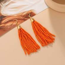 1Pair Retro  Hand-Beaded Earrings, Bohemian Colorful Tassel Seed Bead Jewelry For Women Daily Wear Festival Fashion Accessory - 綠色 - 查看 3