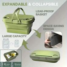 1 pieza Cesta de picnic para exteriores, caja de almacenamiento plegable multifuncional: diseño portátil de gran capacidad + tapa a prueba de polvo, organizador de aperitivos/frutas, cesta de utilidad portátil para el hogar y exteriores, cubo de pesca plegable gris, cubo de trapeador plegable multifuncional | Cubo de almacenamiento | Cubo de pesca | Para exteriores, diseño compacto adecuado para el hogar y el camping, accesorio de mesa de picnic - Multicolor - Ver 7