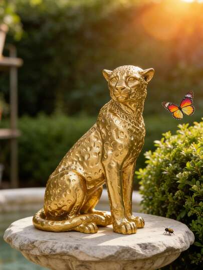 1件豹子雕像装饰品，复古风格树脂工艺品，适合庭院和花园装饰，是节日期间送给朋友和家人的完美礼物。