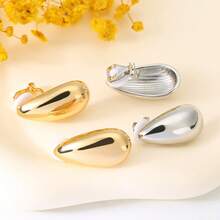 亮金色水滴形夹式耳环，无需耳洞即可佩戴，水滴耳饰 - 彩色 - 查看 3