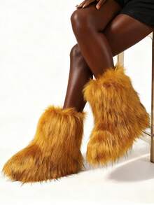 New Winter Warm Plush Artificial Fur Women's Snow Boots - Grey Ankle Boots, Soft Lining, Comfortable Slip On Design, Suitable For Outdoor And Indoor Wearing In Cold Weather, Neutral Short Ankle Artificial Raccoon Leather Snow Boots - Solid Color Classic, Ultra Smooth Fur Touching The Ground, Perfect Choice For Christmas And Halloween, Y2K Style! Y2K Fashion Men's And Women's Snow Boots - Made Of Synthetic Washed Bear Skin, Silky Ground Touching Fur, Classic Solid Color Tones, Ideal For Christmas And Halloween! Short Ankle Unisex Synthetic Raccoon Skin Snow Boots - Solid Color Classic, Super Smooth Fur, Edgy Y2K Vibe! Christmas And Halloween Must-Have Fake Washed Bear Skin Snow Boots (Suitable For Both Men And Women) - Solid Color Classic Tone, Smooth Fur Touching The Ground, Fashionable Y2K Appearance! Y2K Men's And Women's Short Ankle Snow Boots - Solid Color Classic, Perfect For Christmas And New Year Parties - gừng - Xem 2