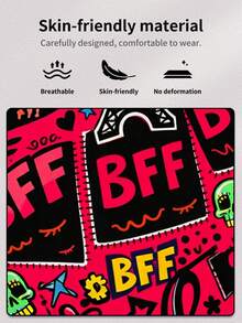 男士平角内裤 1 件装 - “BFF”涂鸦印花内裤，饰有巴黎埃菲尔铁塔和爱心图案，俏皮时尚，日常穿着亦可作为送给好朋友的礼物 - 黑色 - 查看 5