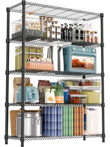 M MZG 2000 Lbs Heavy Duty Adjustable Metal Shelving Unit, 5-Tier Black Storage Shelf Multi-Use For Garage, Pantry, Kitchen, Warehouse, Basement, Closet – 17.7" D X 47.2" W  X 72" H - Kệ 5 tầng màu đen, kích thước 17.7" D x 47.2" W x 72" H - Xem 12