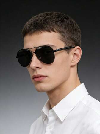 1 Pair Retro Frog Frame Aviator Fashion Glasses, Unisex Fashion Eyewear