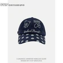 韩版甜美可爱印花轻松熊刺绣软顶棒球帽，男女通用遮阳字母刺绣小众情侣波点按扣帽 - 彩色 - 查看 2