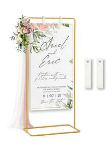 71"X31.5"X20" Adjustable Wedding Welcome Sign Stand With 2 Leather Straps, Gold Display Easel, Customizable For Baby, Bride, Valentine's Day - Gold and White - View 1