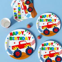 Monster Truck Disposable Plate, Napkin, Cup Set, Plates, Napkins And Cups Party Supplies, Serves 8 Guests, Disposable Paper Plates Party Tableware Suitable For Birthday, Wedding, Theme Party, Family Picnic - Multicolor - View 4
