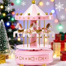Caja De MúSica CláSica Accionada A Mano, Regalo De CumpleañOs Creativo Y RomáNtico Para Parejas, Elegante DecoracióN De Escritorio, Caja De MúSica De Carrusel Giratorio A Cuerda, Ornamento Musical Con TemáTica De Caballos Blanco-Rosa-Rojo-Azul, Caja De MúSica Decorativa Para DecoracióN De PasteleríA Y Ocasiones De Regalo, Caja De MúSica Giratoria - rosa - Ver 2