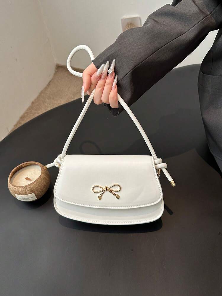 1个时尚PU皮革蝴蝶结装饰手提包，可调节肩带，轻便单肩包，翻盖式腋下包，非常适合年轻人/女孩/学生/青少年，是日常使用、购物和外出活动的理想之选。 - 彩色 - 查看 7