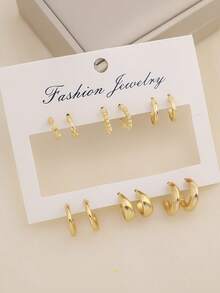 6 Pairs Geometric Creative Fashion Minimalist Everyday Versatile Delicate Small Stud Earrings For Women - Yellow Gold - View 2