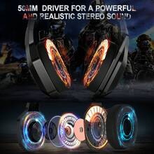 K10 Gaming Headset For Games,  Headphone With Noise Cancelling, 7.1 Surround Sound, RGB Light, Over-Ear Headphones , PC, Laptop - 黑色 - 查看 8