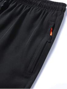 [Ra mắt trước Xuân/Hè] 1 Áo khoác thể thao ngoài trời cho nam, chạy bộ, đi bộ, tập thể dục, màu trơn, sọc phản quang, túi có khóa kéo, sọc đen trắng, dây rút - màu đen - Xem 3