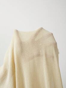 SEREN 女士夏季宽松休闲罩衫，轻薄半透明，性感露肩不对称下摆针织上衣，沙滩度假装 - 金色 - 查看 10