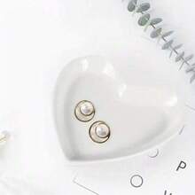 1pc Ceramic Heart Shaped Jewelry Tray, White Jewelry Display Holder, Heart Ring Holder, Jewelry Storage, For Earrings, Necklaces, Rings, Bracelets, Dresser, Bedroom Nightstand, Home Decor, New Year Gift, Gift, Gift Back To School - Multicolor - View 8