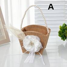 Cesta de flores rústica para niña, cesta floral de arpillera, suministros para bodas, cesta de boda para la novia - Multicolor - Ver 3