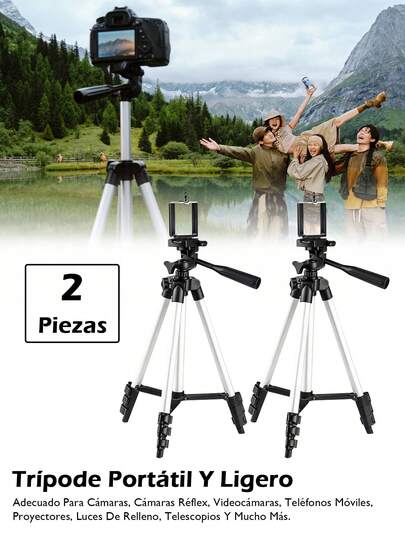 Trípode portátil para cámara y teléfono, de aluminio extensible, equipado con un soporte universal para teléfono, compatible con inclinación y panorámica, compatible con Canon, Nikon, , , y , utilizado para fotografía, cámaras de teléfono, cámaras DSLR, selfies, transmisión en vivo de fotos y grabación de video