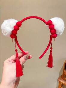 1pc Girl's Chinese New Year Headband, Hanfu Festive New Year Bowknot Hairband, Chinese Red Hair Clip, Traditional Costume Hair Accessory With Tassel - Multicolor - View 5