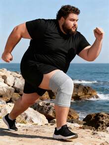 1 Pair - Extra Large High Elastic Knitted Compression Knee Sleeve, Breathable & Comfortable, Plus Size Knee Brace, Unisex, Grey/Black/Yellow, Suitable For Weight Up To 310 Lbs/140 Kg - Multicolor - View 7