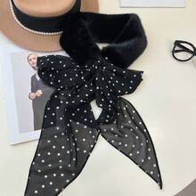 1pc Black Polka Dot Scarf With Fur Collar And Ribbons, Niche High-End American Style Warm Neck Wrap - Polka Dots - View 6