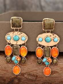 1对波西米亚复古夸张绿松石树脂耳环（女士款） - 彩色 - 查看 4