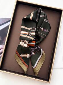 1 Stück Paisley-Muster Faux-Seide Herren Bandana, vielseitiger Halstuch, Stirnband, Dekoration - grünbraun - Übersicht 2