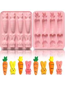 1pc For 8pcs Rabbit Radish Silicone Cake Mold Household Ice Tray Finger Biscuit Muffin Cup Cake Cup Baking Silicone Chocolate Molds, Rectangular Ice Cube Molds, Teething Stick Molds, Rabbit And Carrot Finger Molds - Multicolor - View 2