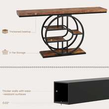 Mesa Consola Industrial de 55 Pulgadas - Mesa de Entrada de 4 Niveles con Base Redonda, Marco Metálico, Mesa para Detrás del Sofá, Ideal para Vestíbulo y Pasillo - Color retro - Ver 6