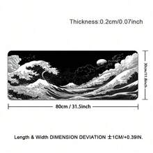 Tapete de Mouse para Jogos com Padrão de Onda Estilo Japonês, Impresso com o Design Vibrante da Grande Onda de Kanagawa de Hokusai em Azul e Vermelho. - Protetor de Mesa com Padrão Preto e Branco - Com Bordas Costuradas com Precisão e Base de Borracha Antiderrapante, Disponível em Vários Tamanhos: 15,7*35,4 Polegadas (40*90 Cm). - B - Visão 14