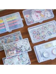 1pc Plastic Storage Box, Transparent Student Stationery Organizer Box - Single Piece - View 6