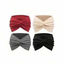 4pcs/Set New Style Wide Solid Color Headbands For Women, Crossed Knot Design, Suitable For Sports, Yoga, And Fashion Girls' Headwraps Casual,Gym Hair Band Turban Headband Sweatband, School Stuff, College Fall Winter Hair Accessories For Women For Vacation Outfits Woman Elegant Scarf Women Bandanas S - Multicolor - View 11