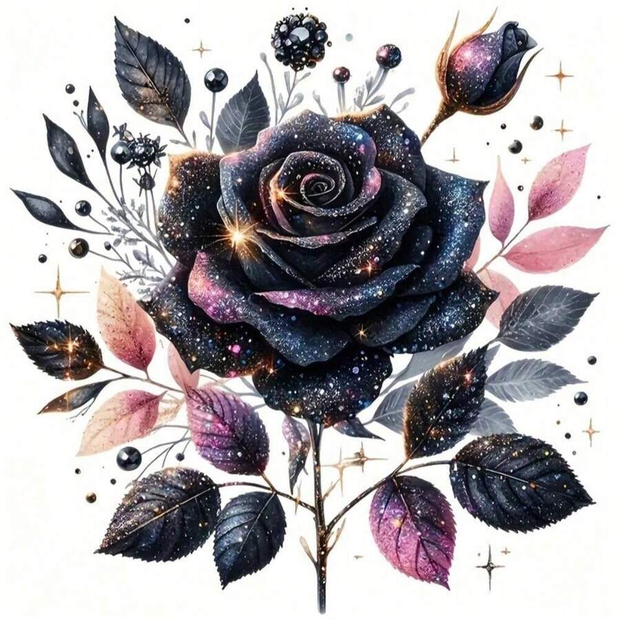 1pc/2pcs/3pcs Dreamy Shiny Dark Rose Heat Transfer Patches, Iron-On And Washable, Suitable For T-Shirts, Jeans, Sweaters, Handbags, Pillows, Cushions - L - View 1